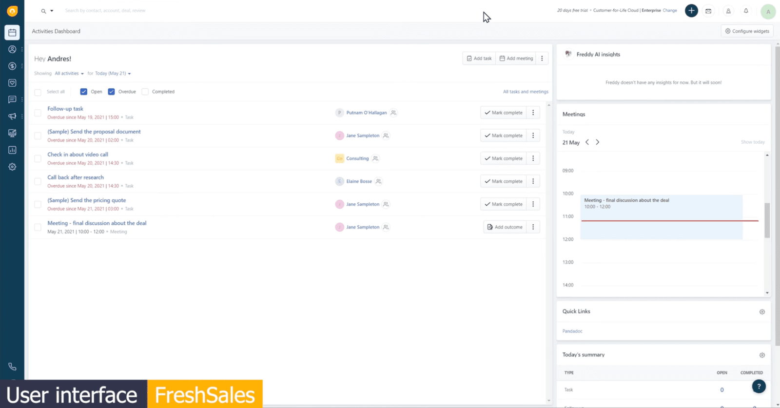 Freshsales user interface