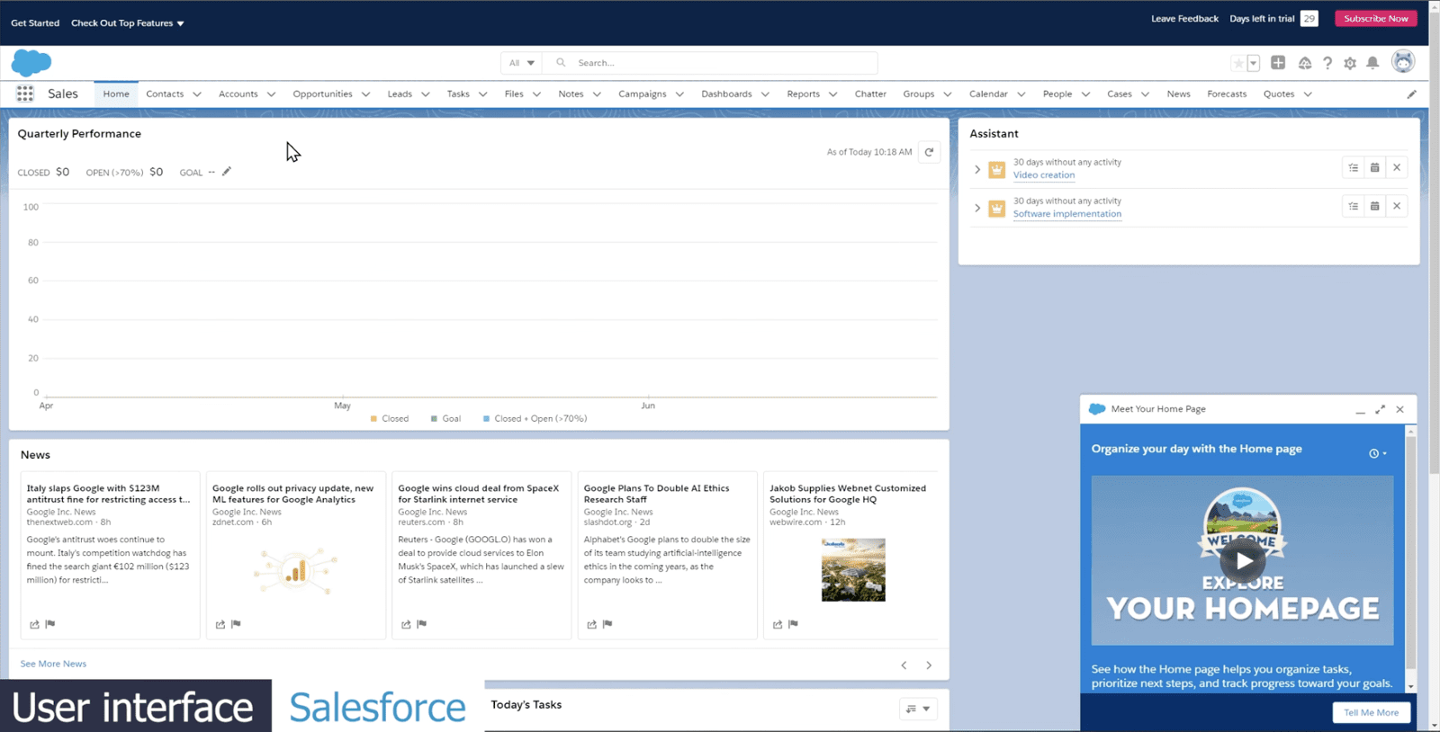 Salesforce user interface